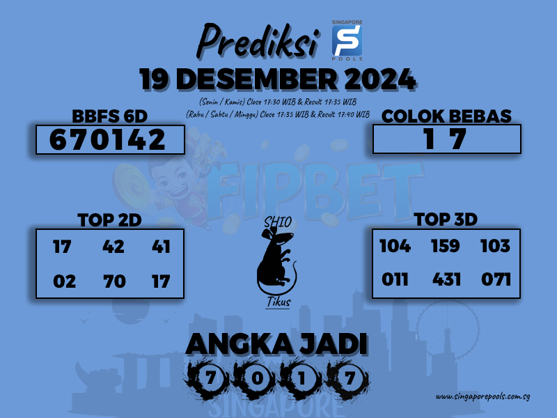 PREDIKSI SINGAPORE POOLS 19 DESEMBER