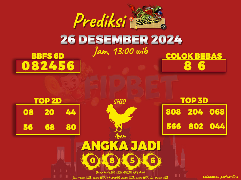 PREDIKSI MACAU TOTO 26 DESEMBER 2024 JAM 13:00 WIB