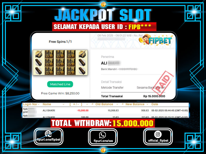 FIPBET JACKPOT SLOT JDB RP 15.000.000 - LUNAS