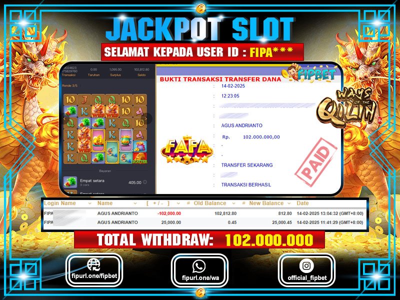 FIPBET JACKPOT SLOT THE WAYS OF QILIN POCKET GAMES SOFT IDR102 JUTA – LUNAS