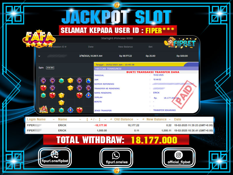 FIPBET JACKPOT SLOT STARLIGHT PRINCESS 1000 IDR 18.177.000 – LUNAS