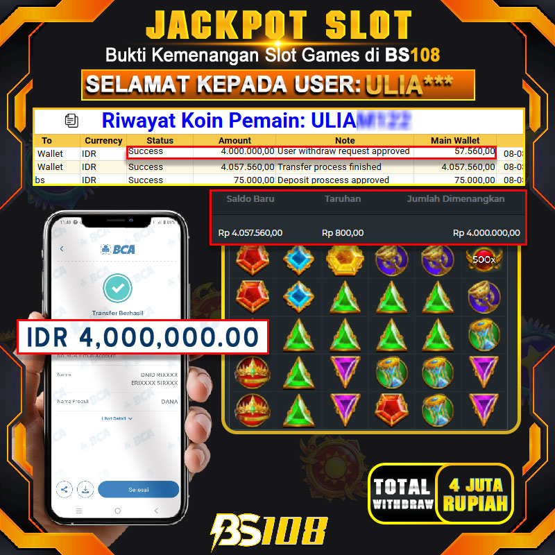 BS108 JACKPOT SLOT GACOR 09 MARET 2025 GATES OF OLYMPUS 1000